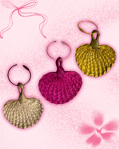 Three woven filipino abaniko in mini version.With round wire keychain attached. Three colors: pink, yellow, and natural (beige)