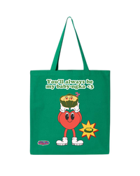 Green tote bag retro style with text you'll always be my babyngka