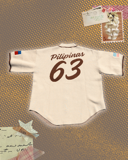 Baseball barong flatlay- baseball jersey with 'pilipinas' text and big 63