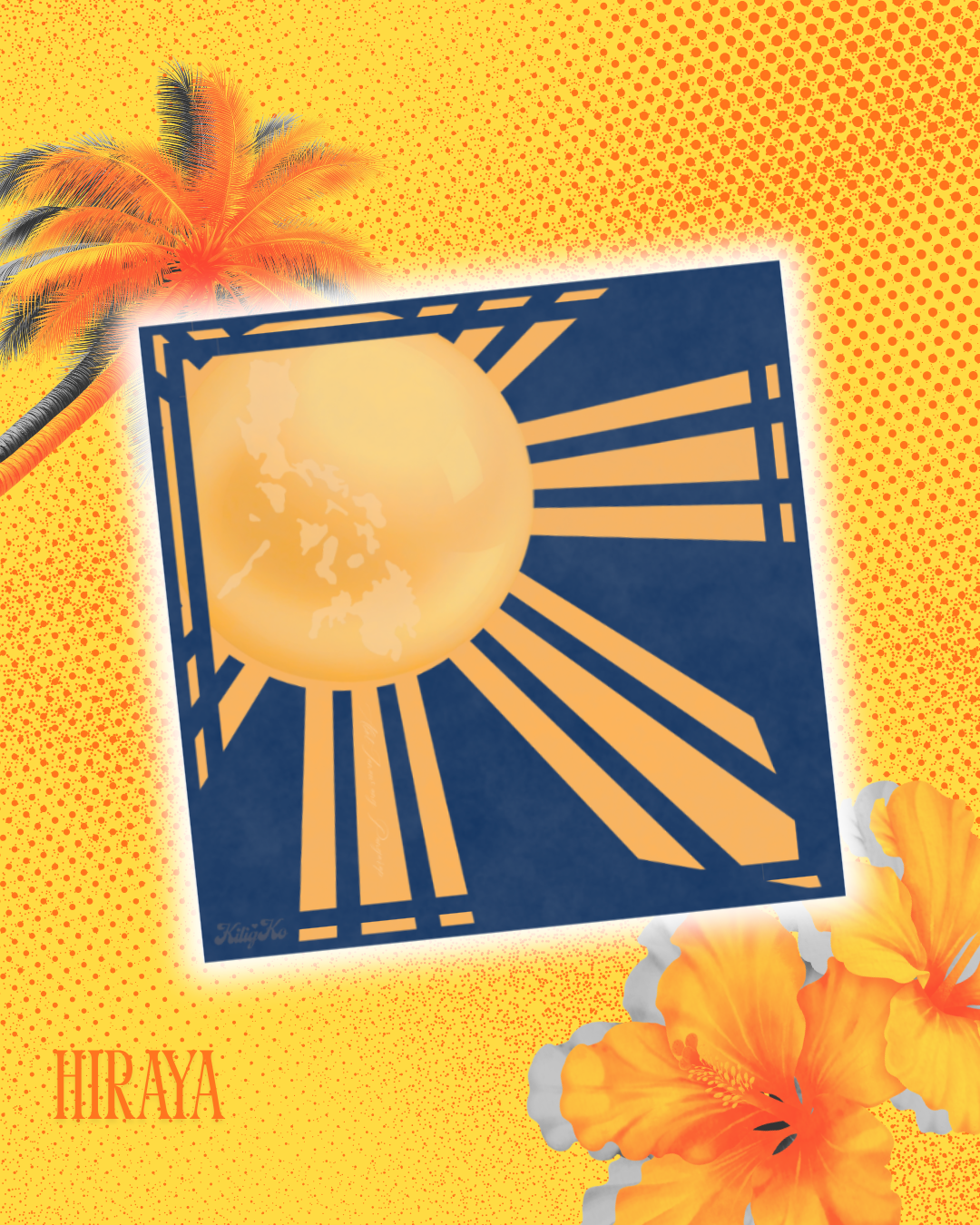 Hiraya scarf blue scarf with sun and philippine elements