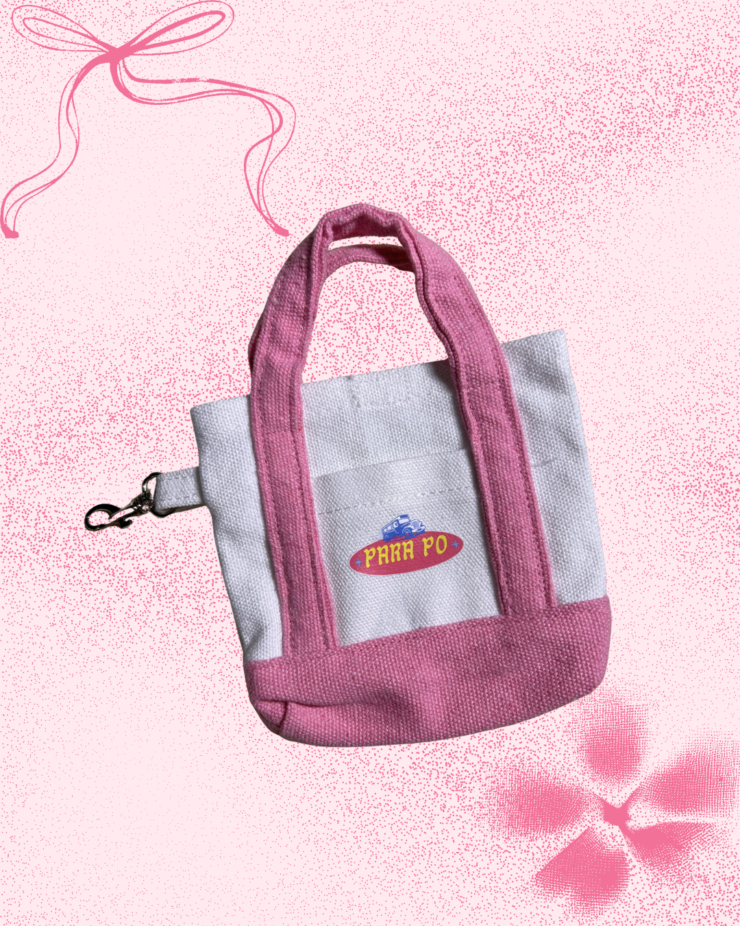 Two-toned pink micro tote bag with 'para po' graphic text