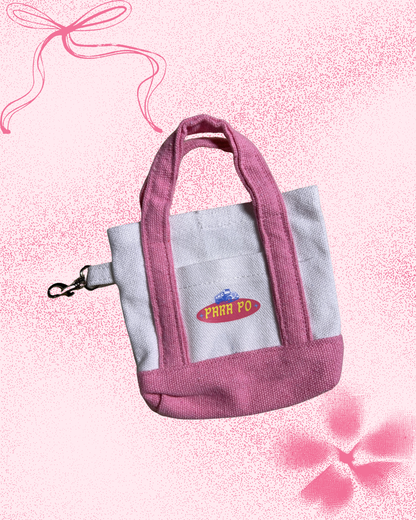 Two-toned pink micro tote bag with 'para po' graphic text