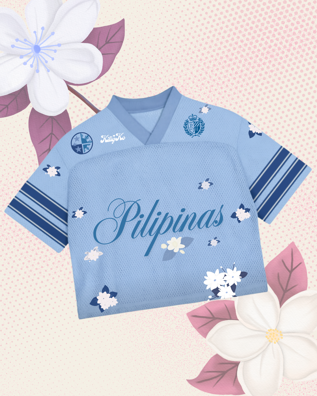 Kilig Ko Sampaguita Blue Mesh Jersey Floral flat lay front side
