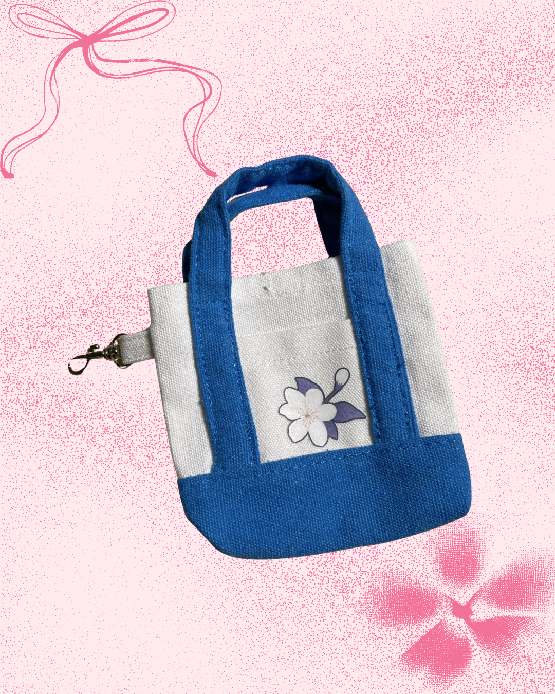 Two-toned blue micro tote bag with sampaguita graphic