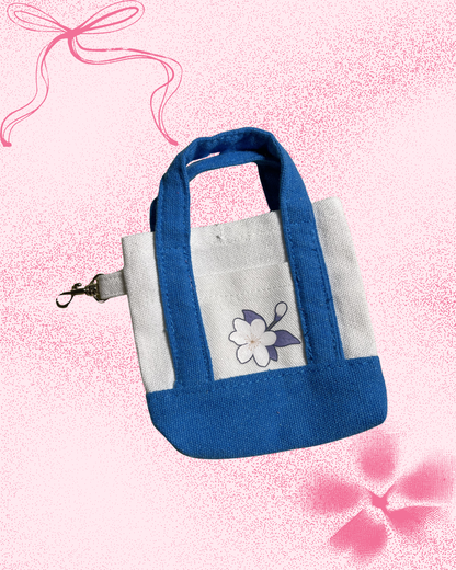 Two-toned blue micro tote bag with sampaguita graphic
