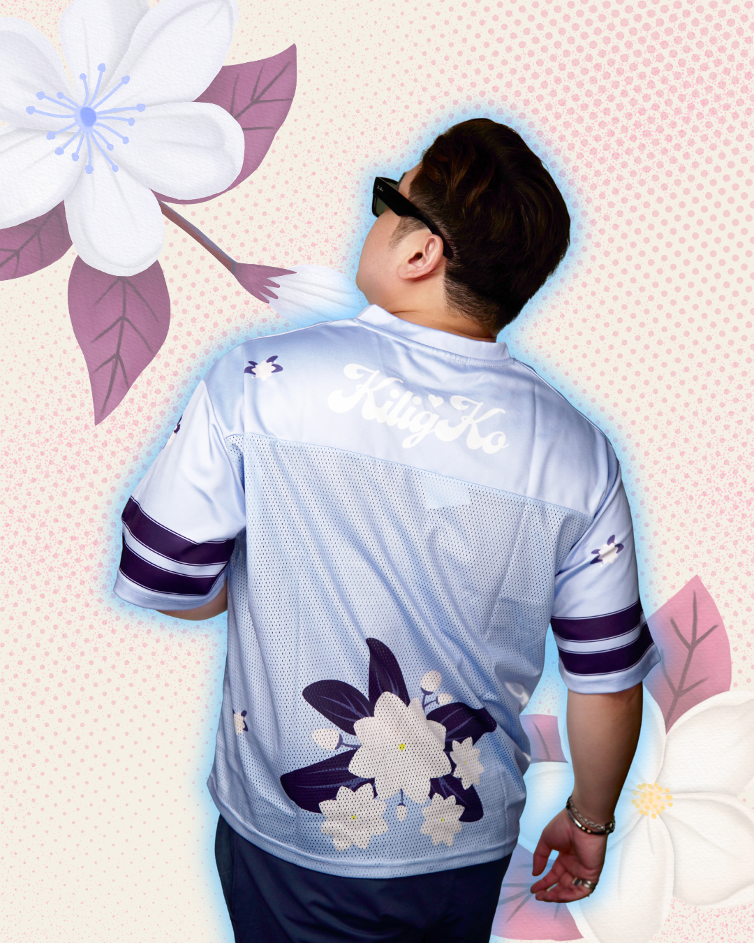 Kilig Ko Sampaguita Blue Mesh Jersey Floral worn by model back side
