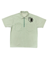 Green striped collared shirt with Los angeles and half filipino sun graphic