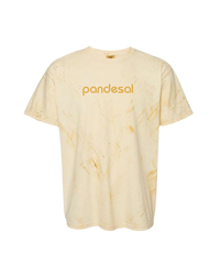 Yellow tie-dye t-shirt with 'pandesal' text