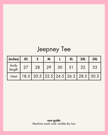 Jeepney Tee Size chart 