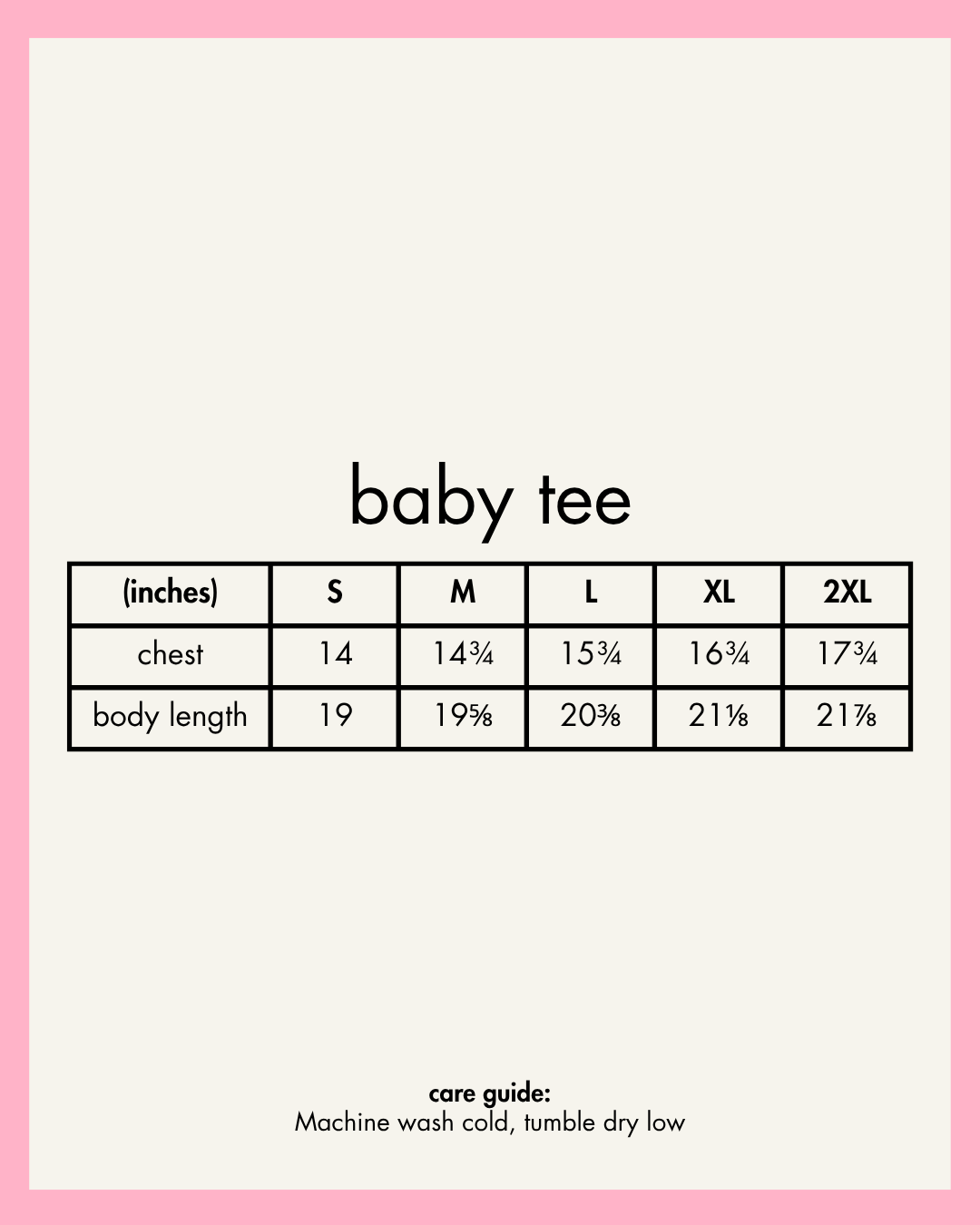 Size chart for Kilig Ko Baby Tees