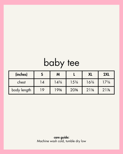 Size chart for Kilig Ko Baby Tees